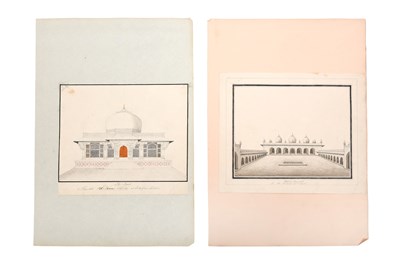 Lot 78 - TWO COMPANY SCHOOL DRAWINGS OF MUGHAL ARCHITECTURAL WHITE MARBLE LANDMARKS