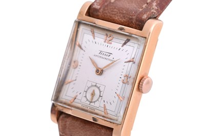 Lot 20 - A MEN'S TISSOT 18K ROSE GOLD MANUAL WRISTWATCH.