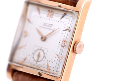 Lot 20 - A MEN'S TISSOT 18K ROSE GOLD MANUAL WRISTWATCH.