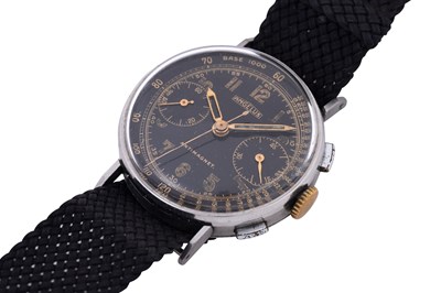 Lot 37 - A VERY RARE MEN'S ANGELUS STAINLESS STEEL MANUAL CHRONOGRAPH WRISTWATCH.