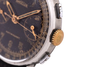 Lot 37 - A VERY RARE MEN'S ANGELUS STAINLESS STEEL MANUAL CHRONOGRAPH WRISTWATCH.