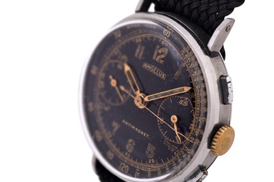 Lot 37 - A VERY RARE MEN'S ANGELUS STAINLESS STEEL MANUAL CHRONOGRAPH WRISTWATCH.