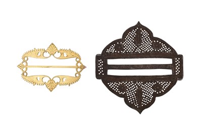 Lot 49 - TWO INDIAN STEEL BELT BUCKLES WITH FLORAL MOTIFS