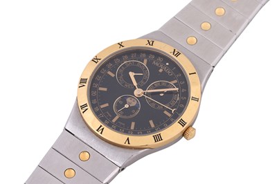 Lot 9 - A UNISEX MOVADO STAINLESS STEEL AND 18K YELLOW GOLD QUARTZ BRACELET WATCH