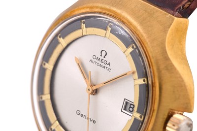 Lot 64 - A MEN'S OMEGA STAINLESS STEEL AND GOLD PLATED AUTOMATIC WRISTWATCH.