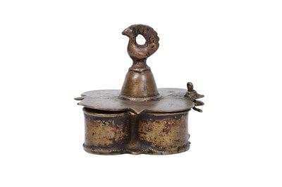 Lot 133 - AN INDIAN BRASS SPICE CONTAINER WITH BIRD