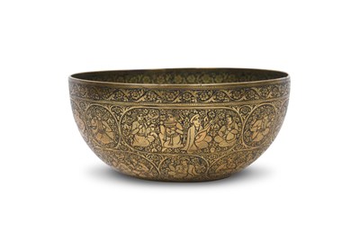 Lot 102 - AN ENGRAVED JA'FAR-STYLE BRASS DRINKING BOWL