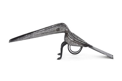 Lot 329 - A PAIR OF SILVER KOFTGARI BIRD-SHAPED STEEL CALLIGRAPHER’S SCISSORS