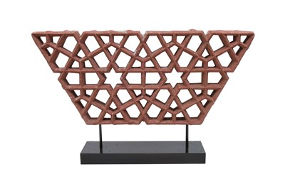 Lot 138 - A MOTTLED RED SANDSTONE JALI SCREEN SECTION