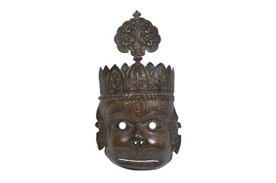 Lot 119 - A LARGE BRASS MASK OF THE HINDU MONKEY GOD, HANUMAN
