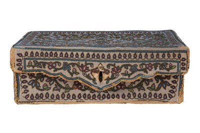 Lot 67 - A QAJAR POLYCHROME GLASS BEADWORK QUR’AN BOX WITH FLOWERING SPRAYS