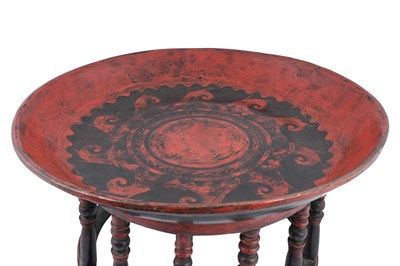 Lot 199 - A BURMESE LACQUERED OFFERING TRAY ON STAND (KALAT)