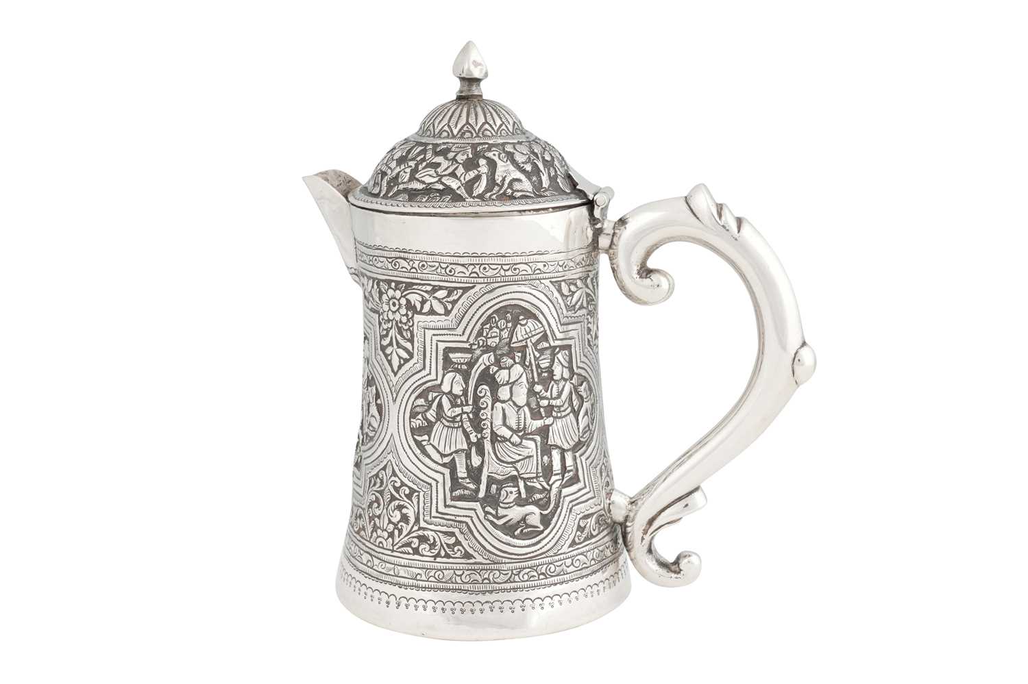 Lot 239 - AN UNMARKED IRANIAN (PERSIAN) SILVER COFFEE POT