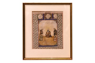 Lot 202 - A LOOSE QAJAR ALBUM PAGE WITH SHI'A ICONOGRAPHY: IMAM 'ALI AND HIS SONS