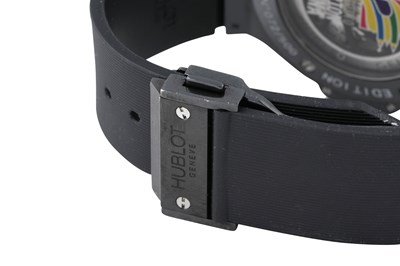 Lot 49 - A MEN'S LIMITED EDITION HUBLOT BLACK CERAMIC AUTOMATIC CHRONOGRAPH WITH POWER RESERVE WRISTWATCH