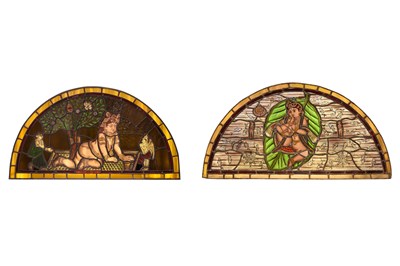 Lot 3 - TWO STAINED GLASS WINDOWS WITH BABY KRISHNA
