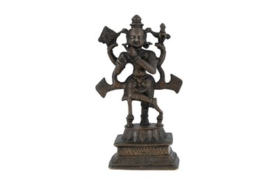 Lot 170 - A BRONZE FIGURINE WITH KRISHNA PLAYING THE FLUTE