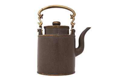 Lot 75 - A CHINESE YIXING TEAPOT, STRAINER AND COVER FOR THE THAI MARKET