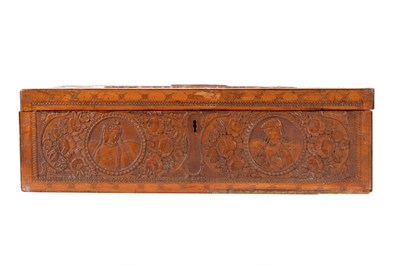 Lot 166 - A CARVED IRANIAN FRUITWOOD BOX WITH NASIR AL-DIN SHAH’S PORTRAIT