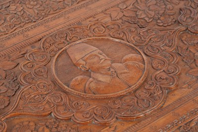 Lot 166 - A CARVED IRANIAN FRUITWOOD BOX WITH NASIR AL-DIN SHAH’S PORTRAIT