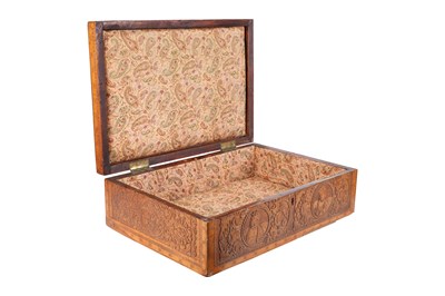 Lot 166 - A CARVED IRANIAN FRUITWOOD BOX WITH NASIR AL-DIN SHAH’S PORTRAIT