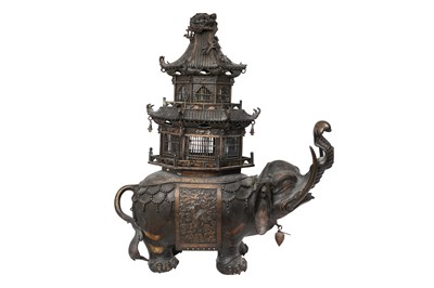 Lot 120 - A LARGE JAPANESE PARCEL-GILT BRONZE 'ELEPHANT' INCENSE BURNER, KORO BY UJIYOSHI NANIWA