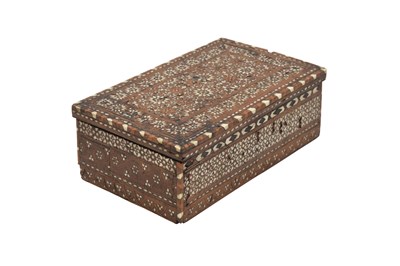 Lot 270 - λ A HISPANO-MORESQUE MUDEJAR IVORY-INLAID WALNUT SCRIBE'S BOX