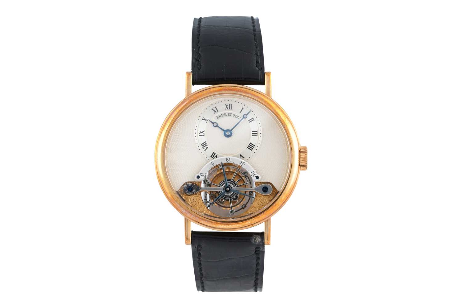 Lot 8 - A RARE MEN'S BREGUET 18K YELLOW GOLD TOURBILLON WRISTWATCH