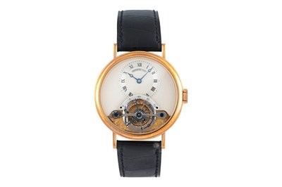 Lot 8 - A RARE MEN'S BREGUET 18K YELLOW GOLD TOURBILLON WRISTWATCH