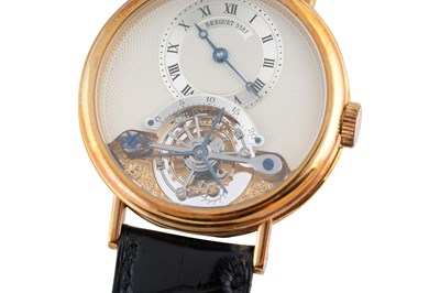 Lot 8 - A RARE MEN'S BREGUET 18K YELLOW GOLD TOURBILLON WRISTWATCH
