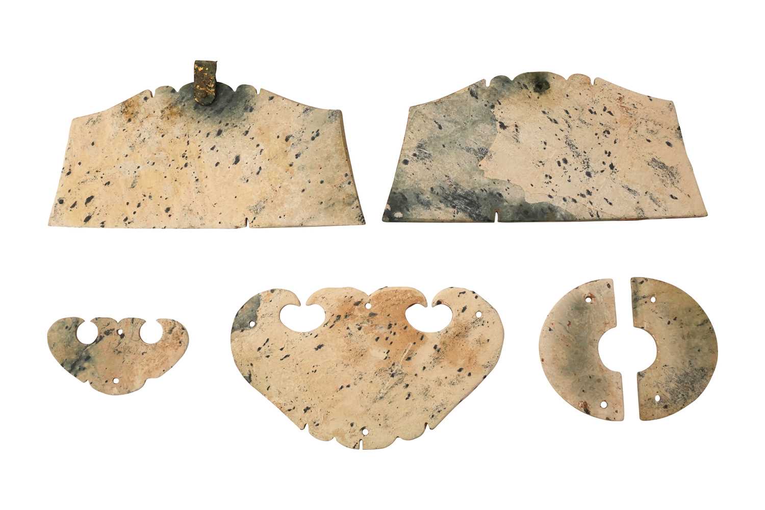 Lot 1 - A SET OF SIX CHINESE ARCHAIC TOMB JADES