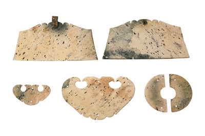 Lot 1 - A SET OF SIX CHINESE ARCHAIC TOMB JADES