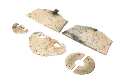 Lot 1 - A SET OF SIX CHINESE ARCHAIC TOMB JADES