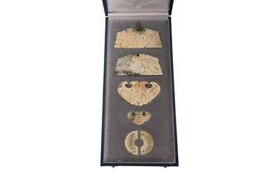 Lot 1 - A SET OF SIX CHINESE ARCHAIC TOMB JADES