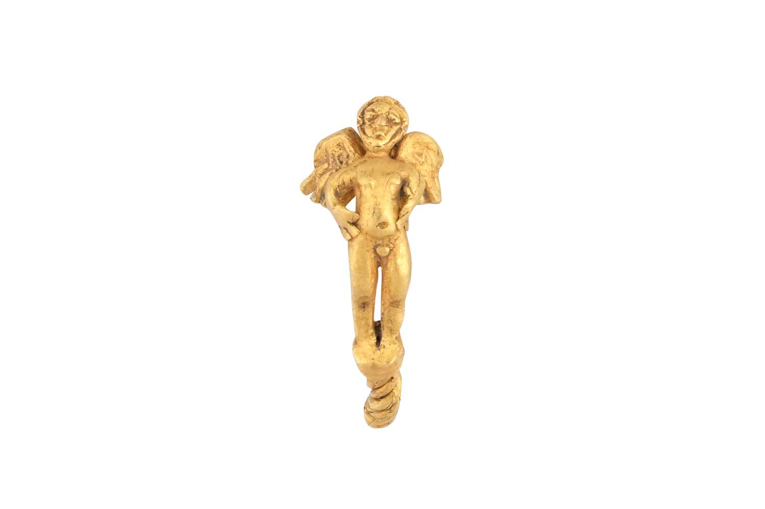 Lot 266 - A HELLENISTIC GOLD EARRING WITH A WINGED ANGEL