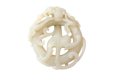 Lot 5 - A CHINESE PALE CELADON JADE 'CHILONG' CARVING