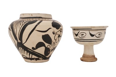 Lot 20 - A CHINESE CIZHOU JAR AND A STEM CUP