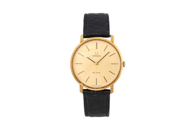 Lot 35 - A MEN'S OMEGA 18K YELLOW GOLD MANUAL WRISTWATCH