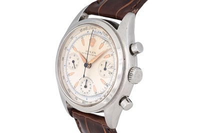 Lot 53 - A COLLECTABLE MEN'S ROLEX STAINLESS STEEL MANUAL CHRONOGRAPH WRISTWATCH.