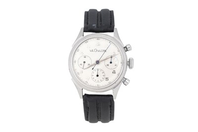 Lot 48 - A MEN'S LE COULTRE STAINLESS STEEL CHRONOGRAPH WRISTWATCH