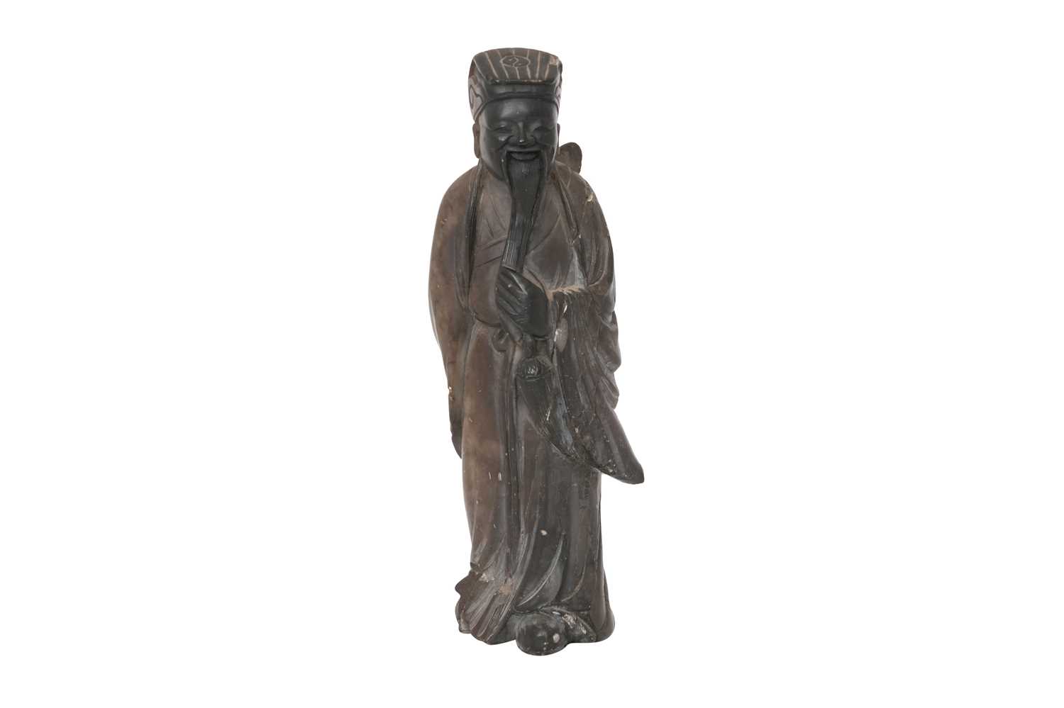 Lot 73 - A CHINESE SOAPSTONE FIGURE OF AN IMMORTAL