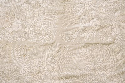 Lot 64 - A CHINESE CANTON EMBROIDERED SILK SHAWL IN A LACQUER BOX