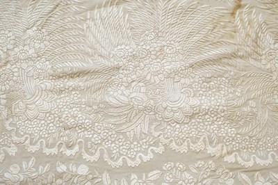 Lot 64 - A CHINESE CANTON EMBROIDERED SILK SHAWL IN A LACQUER BOX