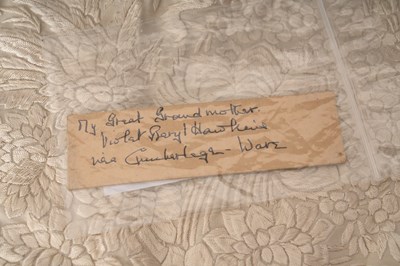 Lot 64 - A CHINESE CANTON EMBROIDERED SILK SHAWL IN A LACQUER BOX