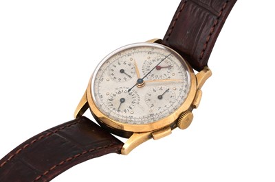 Lot 44 - A RARE MEN’S UNIVERSAL GENEVE 18K YELLOW GOLD MANUAL CALENDAR CHRONOGRAPH