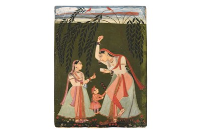 Lot 150 - A GARDEN SCENE: A FEMALE COURTIER AND A CHILD EN PLEIN AIR