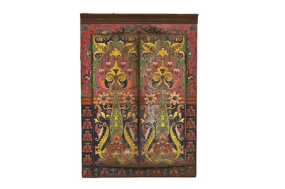 Lot 123 - A POLYCHROME-PAINTED REPOUSSÉ IRON FRAME