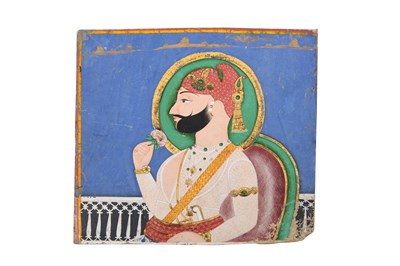 Lot 153 - THE RAJPUT MAHARAO CHATTAR SAL SEATED ON A HIGH CHAIR