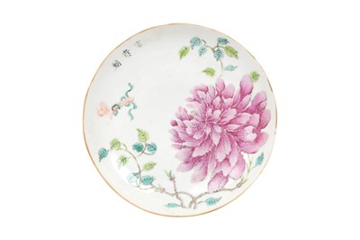 Lot 51 - A CHINESE FAMILLE ROSE 'PEONY' DISH