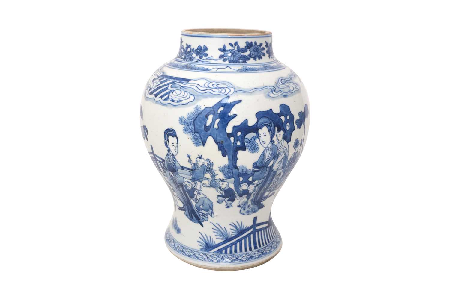Lot 39 - A CHINESE BLUE AND WHITE 'LADIES AND BOYS' BALUSTER VASE